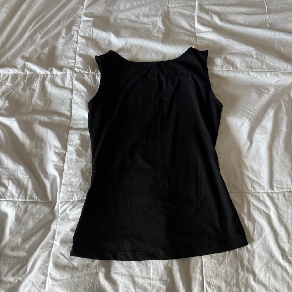 Black Sleeveless Boat Neck Top - Rayon Polyester Spandex Blend - Size S